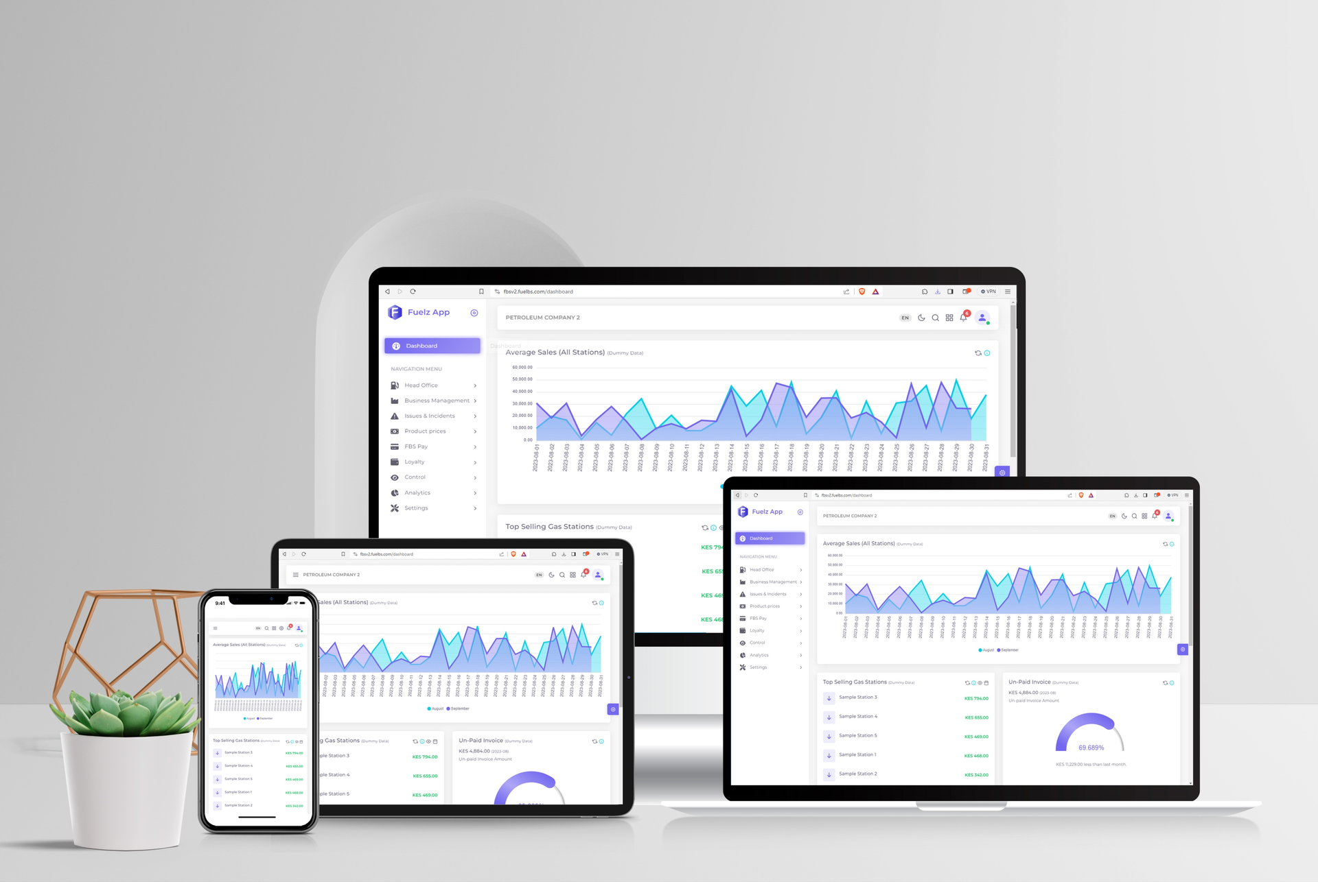 Fuelz Business Suite on desktop, tablet and mobile